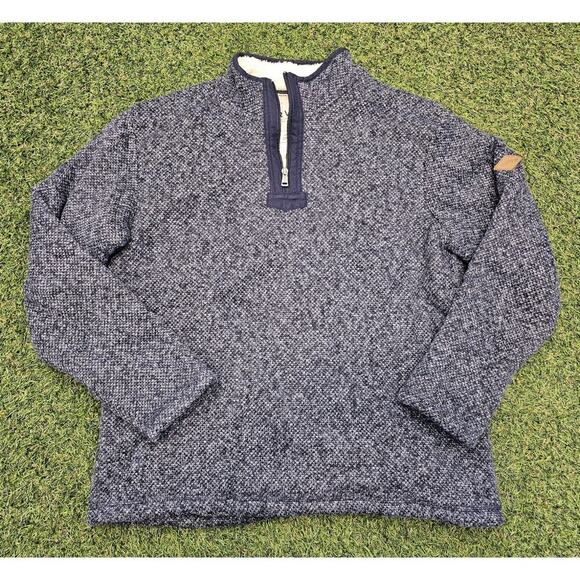 Orvis Sweater Mens Large Blue Sherpa Lined 1/4 Zip Pullover Long Sleeve Fleece - Picture 1 of 5